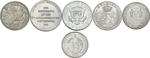 reverse: World Coins. Lot of six (6) AR commemorative coins from Monaco, Germany, USA, Belgium, Suriname and Hungary