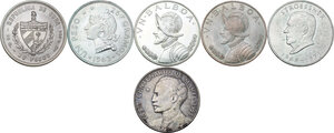obverse: World Coins. Central and South America. Lot of six (6) AR commemorative coins, including: Cuba, Dominican Republic, Panama and Paraguay