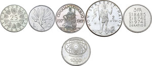 reverse: World Coins. Lot of six (6) AR commemorative coins, including: Austria, Italy, Malta and Switzerland