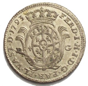 reverse: Zecche Italiane. PARMA. Ferdinando I di Borbone, 1765-1802. Da 20 Soldi o Lira 1793. Ottime condizioni