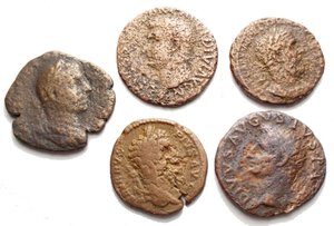 obverse: Lot 5 pieces: Divus Avgvstus, Drusus, Septimius Severus, Macrinus, Trebonianus Gallus