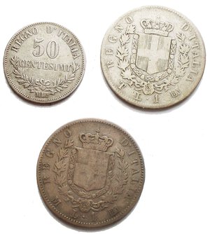 reverse: Vittorio Emanuele II Lotto di 3 pezzi in Ag