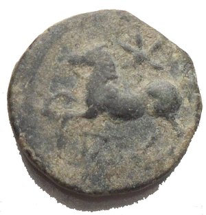 reverse: Greek Coins APULIA. Arpi. Ae (Circa 325-275 BC). Obv: Laureate head of Zeus left. Rev: Horse prancing left; star above, monogram below. HN Italy 644. Condition: Good Very fine. Green patina Weight: 4.05 g. Diameter: 16.01 mm.