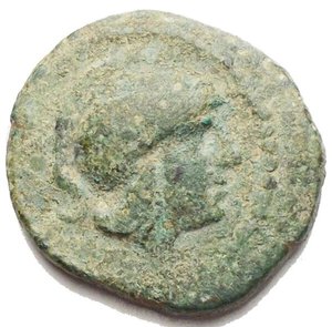 obverse: APULIA, Teate. Circa 275-225 BC. Æ (22 mm, 6.2 g). Helmeted head of Athena right / Owl standing right, head facing. HN Italy 701. VF. Green patina