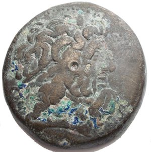 reverse: Ptolemaic Kingdom of Egypt. Ptolemy IV Philopator Æ mm 40,9 x 43,01 gr 74,1. ca 222-205/204 BC. Diademed head of Zeus-Ammon right / Eagle standing left on thunderbolt. VF/aVF