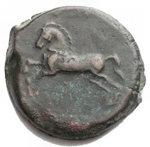 reverse: Numidian Kingdom. Micipsa. 148-118 B.C. Æ (29.2 x 216.6 mm, 16.19 g). Laureate and bearded head of Micipsa left / Horse galloping left. MAA 18; SNG Copenhagen 505. Green brown patina. Good very fine.