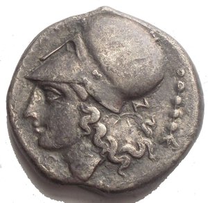 obverse: AKARNANIA, Anaktorion. Circa 320-280 BC. AR Stater (20.4 mm, 8.01 g). Pegasos flying left / Helmeted head of Athena left; NAY to upper left, monogram below neck, monogram and thymaterion behind. Pegasi 73; BCD Akarnania –. Good VF. Patina