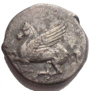 reverse: AKARNANIA, Anaktorion. Circa 320-280 BC. AR Stater (20.4 mm, 8.01 g). Pegasos flying left / Helmeted head of Athena left; NAY to upper left, monogram below neck, monogram and thymaterion behind. Pegasi 73; BCD Akarnania –. Good VF. Patina