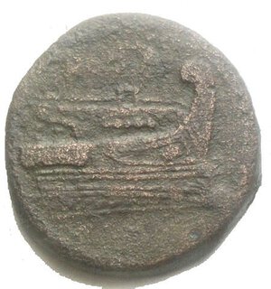 reverse: Repubblica Romana. Serie semilibrale. Semuncia, 217-215 a.C. D/ Testa di Mercurio a destra. R/ Prua a destra. Sopra, ROMA. Cr. 38/7. AE. g. 5.86 mm. 20.82 qBB. La prima semuncia. Patina verde