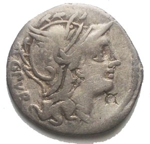 obverse: L. Sentius C.f  101 a.C. Denario. d/ ARG PVB Testa di Roma a destra. r/ L SENTI C F Giove su quadriga verso destra Peso 3,5 gr. Diametro 20,5 mm. qBB-BB