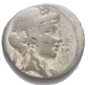 obverse: Repubblica Romana. Q. Titius. Denario, 90 a.C. D/ Testa di giovane Bacco coronata di edera a destra. R/ Pegaso a destra. Sotto, Q. TITI in tavoletta. Cr.341/2. B.2. AG. g 3.87; mm 17.7 qBB