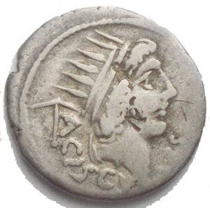 obverse: L. Valerius Acisculus. AR Denarius, 45 BC. Obv. ACISCVLVS. Radiate head of Sol right; behind, acisculus. Rev. Luna in prancing biga right; in exergue, L. VALERIVS. Cr. 474/5. B. 20. AR. g 3,76. mm 19,02. Rare. 