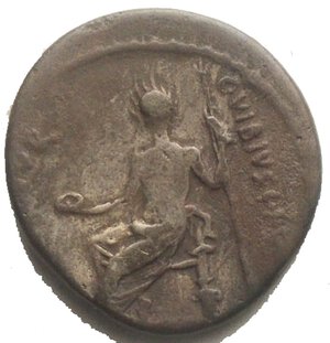 reverse: C. Vibius C.f. C.n. Pansa Caetronianus, Denario, Roma, 48 a.C.; AR (g 3,76; mm 18,2); Maschera di Pan barbato a d.; sotto, PANS(A); dietro, pedum, Rv. Giove seduto verso s., regge patera e scettro; a d., C VIBIVS C F C N; a s. (IOVIS A)XVR. Crawford 449/1b; Vibia 19; Sydenham 948. Patina BB