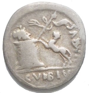 obverse: Caius Vibius Varus. 42 a.C. Denario. Ag. D/ Testa di bacco a destra. R/ C VIBIVS VARVS (Caius Vibius Varus). Altare di Bacco sul quale sono posti un tyrso e una maschera di pan, a destra una pantera. Cr.494/6. Peso 3,05 gr. Diametro 16,8 x 17,7 mm. qBB. R