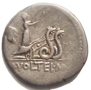 obverse: M. Volteius M.f., Denario, Roma, 78 a.C. AR (g 3,8; mm 17,7) d/Testa di Libero a d. con corona di foglie di edera r/ Ceres in biga di serpenti verso d. tiene due torcie, dietro simbolo di controllo; in ex. M VOLTEI M F. rif Crawford 385; Volteia 3; Sydenham 776. Leggera patina