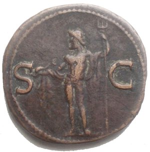 reverse: Agrippa. Died 12 BC. Æ As (28.02mm, 9.78 g) Struck under Gaius (Caligula), AD 37-41. Head left, wearing rostral crown / Neptune standing left, holding dolphin and trident. RIC I 58 (Gaius). Good VF, brown patina