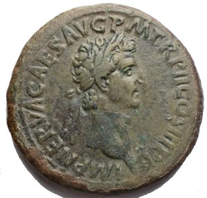 obverse: Nerva. Sestertius 96-98 AD. Rome 97 AD. Obv: IMP NERVA CAES AVG - P M TR P COS III P P Head laureate r. Rx: FORTVNA - AVGVST S - C Fortuna standing l. holding rudder and cornucopia. 29,10g. 35,27 mm. BM-107, Paris-98, C-67 (5 Fr.), RIC-83. Good VF. Green patina. Beautiful portrait of particular style