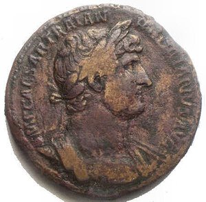 obverse: Hadrian Æ Sestertius. Rome, AD 122-125. IMP CAESAR TRAIAN HADRIANVS AVG, laureate, draped and cuirassed bust of Hadrian right / P M TR P COS III, S C across field, Ceres standing facing, head left, holding grain ears and long torch. RIC 610; BMC 1247; Cohen 1075. 22.1g, 34.02mm. aVF