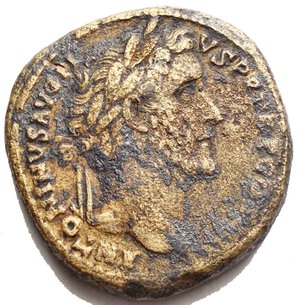 obverse: Antoninus Pius Æ Sestertius. Rome, AD 147. ANTONINVS AVG PI VS P P TR P COS IIII, laureate head to right / Mars advancing to right, holding spear and resting trophy over shoulder; S-C across fields. RIC III 778; C. 751; BMCRE 1705. 26.33g, 30.07 x 30.9mm. Very Fine.