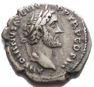 obverse: Antoninus Pius and Marcus Aurelius. Denarius, 140-144. Obv. ANTONINVS AVG PIVS PP TR P COS III. Laureate head of Antoninus Pius right. Rev. AVRELIVS CAESAR AVG PII F COS. Bare head of Marcus Aurelius right. RIC 417 a. AG. g 3,42. mm 19,5. R. Good VF+