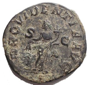 reverse: Impero Romano - Alessandro Severo. 222-235 d.c. Sesterzio. Ae. D/ IMP ALEXANDER PIVS AVG Testa laureata di Alessandro verso destra. R/ PROVIDENTIA AVG la Providentia stante verso sinistra con cornucopia e spighe, ai suoi piedi un modio con spighe SC. RIC.642. Peso gr 20,02. Diametro mm 29,72. BB+. Modulo regolare. Patina verde nera con sedimenti. Moneta intonsa