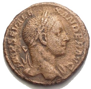 obverse: Marco Aurelio Severo Alessandro Augusto (13/03/222-22/02/235) Asse Ae 231 d.C. Roma. 24,6 mm. 8.65 g.d/ IMP SEV ALE XANDER AVG. Testa laureata di Alessandro Severo a destra, con paludamentum sulla spalla sinistra r/ P M TR P X COS III PP / S C L  Annona in piedi stante rivolta a sinistra, tiene nella mano destra due spighe e nella sinistra un ancora; ai suoi piedi, a sinistra, un modio colmo di spighe. BB 