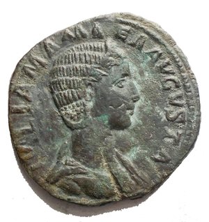 obverse: Giulia Mamaea 235 d.C. (Madre di Alessandro Severo) Sesterzio Ae. d/ Busto verso destra IVLIA MAMAEA AVGVSTA r/ VENERI FE(C SIC)ICI S-C Venere con scettro stante verso destra regge Cupido.Peso 18,4 g Diametro 29,67 mm RIC.694. 