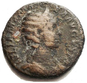 obverse: Julia Mamaea (Augusta, 222-235). Æ As (23.88 mm, 9.0 g). Rome, AD 228. Draped bust r., wearing stephane. R/ Felicitas standing l., legs crossed, holding caduceus and resting arm on column. RIC IV 677 (Alexander). Good Fine