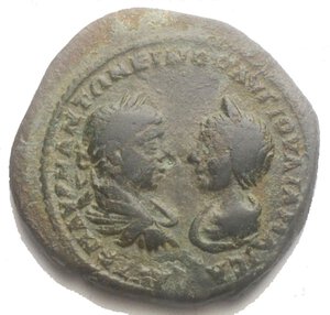 obverse: Moesia Inferior, Marcianopolis. Elagabalus and Julia Maesa, Augusta (218-225). Æ 5 Assaria (11.93g, 28.2mm)