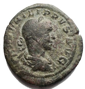 obverse: Filippo II (247-249), Sesterzio, Roma, 247-249 d.C.; AE (g 20,61; mm 30,9 x 33,1); IMP M IVL PHILIPPVS AVG, busto laureato, corazzato e drappeggiato a d., Rv. PAX - AETERNA, Pax stante verso s., tiene ramoscello e scettro; ai lati, S - C. RIC 268a (corr); C 27. BB