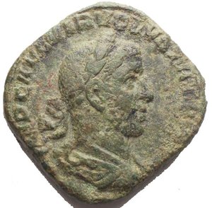 obverse: Volusian (251-253). Æ Sestertius (28.98 mm, 22.72g). Rome, August-October AD 251. Laureate, draped and cuirassed bust r. R/ VOTIS/DECENNA/LIBVS/ S C in four lines within laurel wreath. RIC IV 264; Banti 29. Green patina Good VF