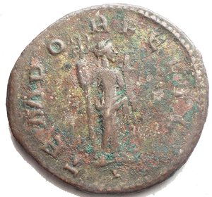 reverse: Probus AD 276-282. Lyon Antoninianus Ae silvered 23,12 mm., 4,55g. d/IMP C PROBVS P F AVG Radiate and cuirassed bust of Probus to right r / TEMPOR FELICI, Felicitas standing right, holding long caduceus in right hand and cornucopiae in left, I in exergue. very fine RIC 104.