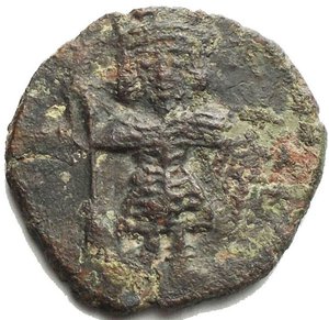 obverse: Giustiniano II 685-695 Follis. Siracusa.  D/ Giustiniano stante R/ Grande M  AE g 2,5. mm 18,2. BB. R. 