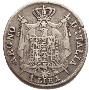 reverse: Bologna. Napoleone I. 1 Lira 1808 Ag. Stellette in rilievo. Rara