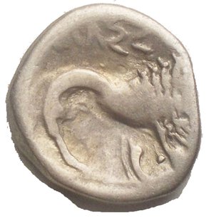 obverse: Monete Celtiche - Dracma Padana da identificare. II sec.a.C. D/ Testa di Artemide a destra. R/ Leone stilizzato  a destra, sopra scritta. AG. g 3,12. mm 13,7 x 14,9. qBB. R 