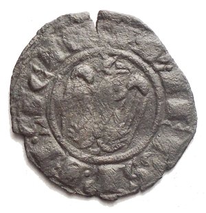 reverse: Brindisi. Federico II. 1197-1250. Denaro. 1243. Mi. D/ Testa nuda a destra. R/ Aquila con testa a destra. Spahr 128. Peso gr. 0,61. Diametro mm. 16,3 x 17,08. NC.