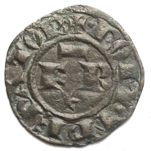 obverse: Brindisi o Messina Gli Svevi (1194-1268), Federico II (Re di Sicilia, 1198-1250; Re di Germania, 1212-1220; Imperatore, 1220-1250), Denaro,  1247-1248; BI (g 0,60; mm 16,5); + ROM IPERATOR, nel campo, FR; sopra, asta orizzontale, sotto, astro, Rv. + R IERSL’ ET SICIL’, croce celtica. Spahr 143; MEC XIV, 565-566; Travaini 44. bb+.