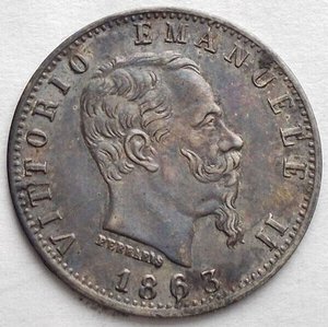 obverse: Casa Savoia - VITTORIO EMANUELE II (1861-1878). 20 Centesimi 1863 Milano. Gig 84. SPL/FDC.  Intonso con bellissima patina