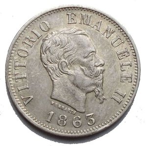 obverse: Casa Savoia - Vittorio Emanuele II. 50 Centesimi 1863 Milano Valore. Gig 76.  SPL+. Piccolo tocco al bordo.