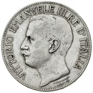 obverse: 5 Lire Cinquantenario 1911 Ag. d/ effigie del Re a sinistra r/ allegoria dell Italia e di Roma con una nave da guerra sullo sfondo  BB  (Gig. n. 71) (Mont. n. 110) (Pag. n. 707)