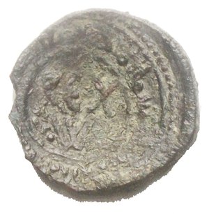 reverse: Messina, Guglielmo II (1154-1166), Frazione di follaro, c. 1154-1166; AE (g 1,00; mm 13,97); REX W e legenda cufica, Rv. Busto della Vergine col bambino. Spahr 99. 