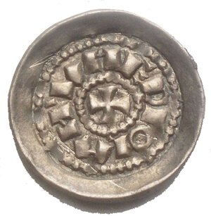 reverse: Milano. Enrico II di Sassonia (1014-1024). Denaro. B. 1410. CNI 1. AG. g. 1,12 Ottima conservazione.