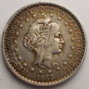 obverse: Brasile 500 Reis 1913 Ag Patina