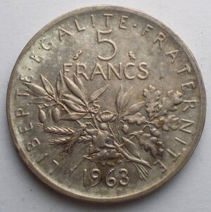 obverse: Francia 5 Francs 1963 Ag Intonsa