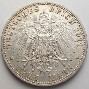 reverse: Germania Drei Mark 1911 Ag