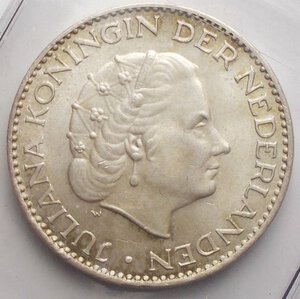 obverse: Paesi Bassi 1 Gulden 1955 Ag qFDC