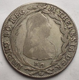 obverse: Ungheria Maria Theresa 20 Kreuzer 1776 B Ag