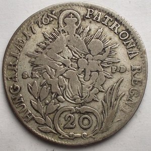 reverse: Ungheria Maria Theresa 20 Kreuzer 1776 B Ag