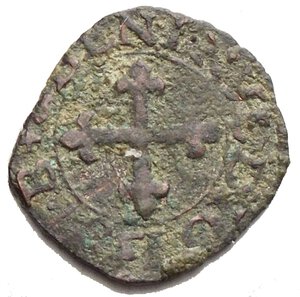 reverse: MONTANARO - Giovan Battista di Savoia-Racconigi (1547-1582) - Quarto di soldo 1581 - Scudo di Savoia-Racconigi /R Croce trifogliata CNI 6/8; MIR 89 RRR (MI g. 0,78)