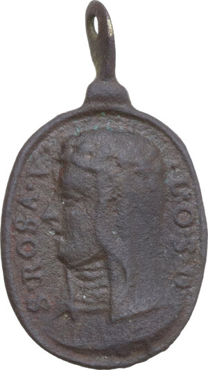 obverse: Viterbo. Medaglietta devozionale con S. Rosa e S. Ludovico. Inizi 1700.  Dimensioni: 26 x 15 mm